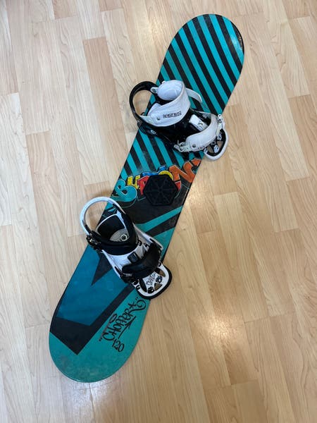 burton 120cm snowboard Pre Owned Chopper & Union Mini Flite Bindings All Mountain Snowboard Burton Chicklet Youth Snowboard, 120cm