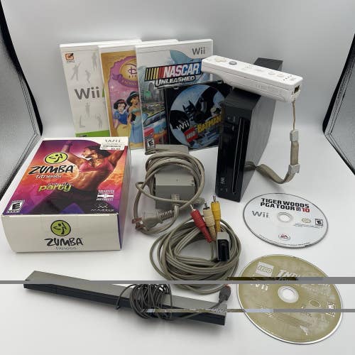 Nintendo Wii Console RVL-101 Black Bundle With Games + Controller + Cords TESTED