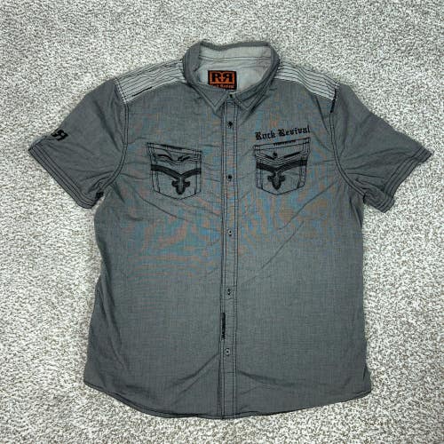 Rock Revival Shirt Mens 2XL Gray Short Sleeve Button Up Western Embroidered
