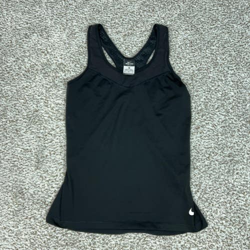 Nike Tank Top Womens Medium Pro Black Dri-FIT Racerback Running Gym Workout Logo