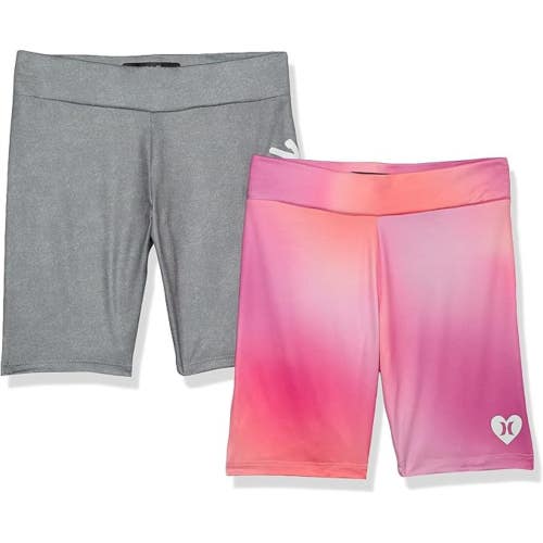 Hurley Biker Shorts Girls Large Multicolor Stretch Elastic Waist 2-Pack DSGL1142