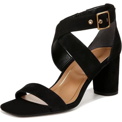 Vionic Marsanne Sandals Women's 10 W Black Suede Ankle Strap Block Heel HAWK2273