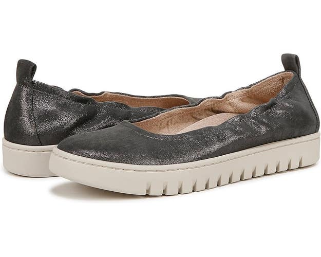 Vionic Uptown Ballet Flat Womens 10 Gray Leather Round Toe Slip On Shoes ZOGG800