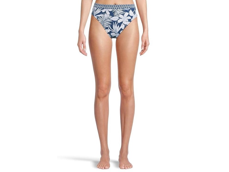 Tommy Bahama Island Cays Blooms Bikini Bottom Women Large Blue High-Waist BUU071