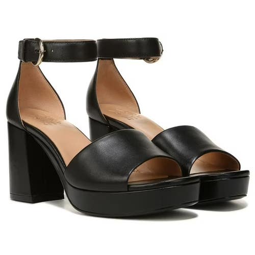 Naturalizer Pearlyn I6007L3-001 Women's 9 Black Leather Platform Sandals ZAP397