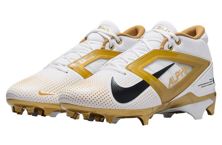 new men's 13 NIKE Alpha Menace 4 Pro Football Cleats FD7037-105 White Gold