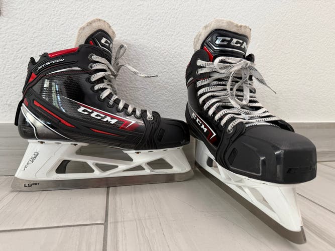 CCM JetSpeed FT2 Hockey Goalie Skates Regular Width 7.5 Bauer Vertexx Holder and steel.