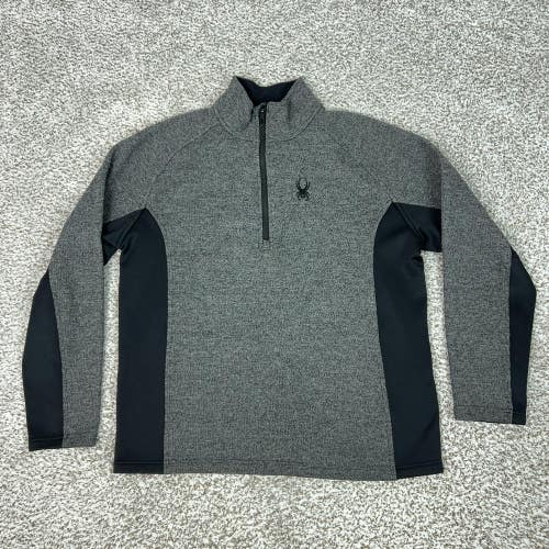 Spyder Pullover Mens Large Gray Black Quarter Zip Fleece Ski Core Sweater Top