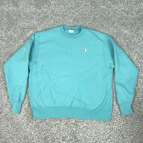 Champion Reverse Weave Sweatshirt Mens Large Blue Crewneck Pullover Fleece Logo