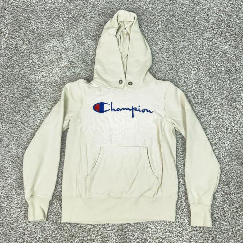Champion Hoodie Womens Medium Beige Reverse Weave Pullover Fleece Embroidered