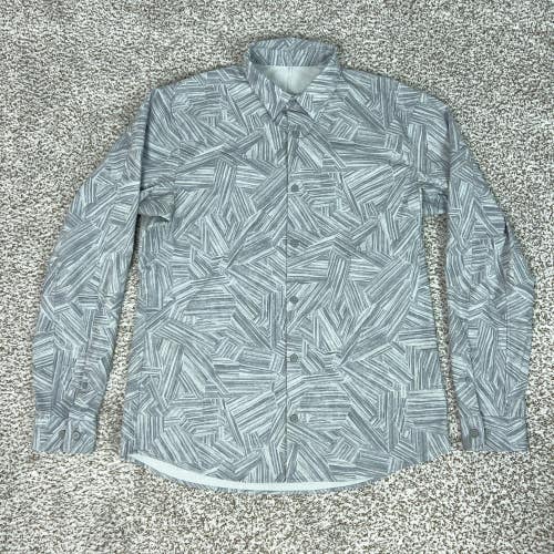 Lululemon Shirt Mens Large Gray Geometric Long Sleeve Button Up Airing Easy Top