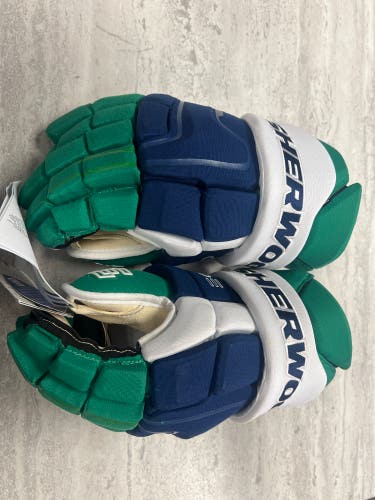 Carolina Hurricane/Hartford Whalers 3rd jersey gloves Sher-Wood Code Encrypt Pro Gloves 14" ProStock