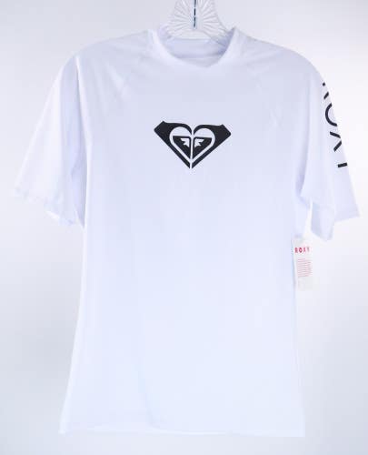 Roxy Whole Hearted White SS Women's Large Rashguard UPF 50+ Fitted Quick Dry