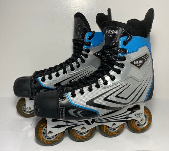 CCM 1.0 Exo-Skel Inline Hockey Skates Men’s Size 12 D Tri-Di 72-76-76-80 Wheels Black Silver