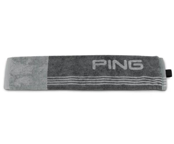 PING Tri Fold 100% Cotton Golf Towel Grey/White 21L x 16W NEW!