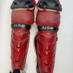 All-Star S7 Baseball Catcher's Leg Guards, 17", Blue/Red (No Straps)