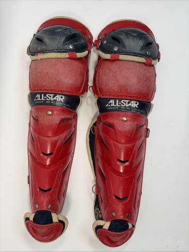 All-Star S7 Baseball Catcher's Leg Guards, 17", Blue/Red (No Straps)