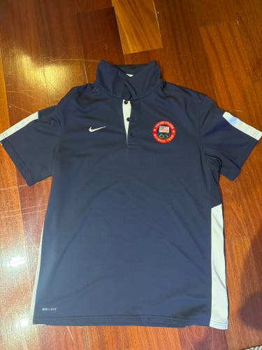 US Olympic Team Golf Shirt Team Issued Blue Medium Men's Nike Polo Shirt (Used)