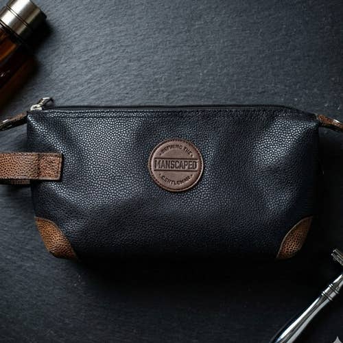 Manscaped The Shed Toiletry Bag Black Brown Travel Dopp Kit Faux Leather