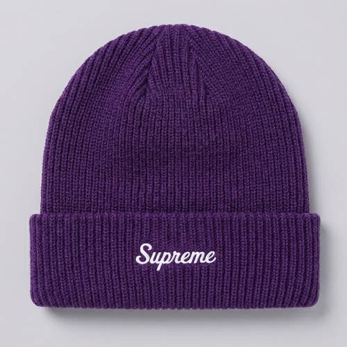 Authentic Supreme Script Logo Ribbed Beanie Purple Knit Hat Made in Canada