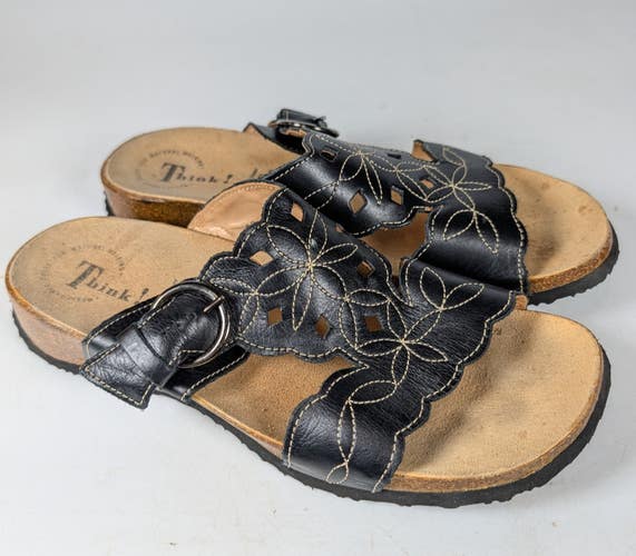 Think! Mizzi Womens Size 41 / 10 Black Leather Cut-Out Mule Sandals