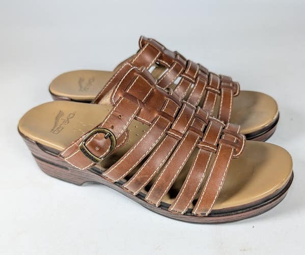 Dansko Marion Women's Brown Leather Slip On Strappy Buckle Sandals Size 38 / 7.5