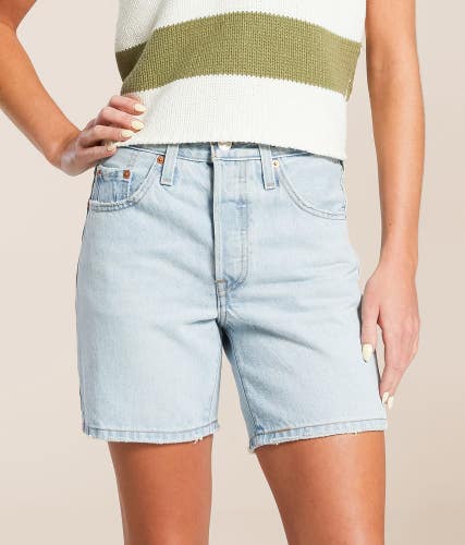 Levi's 501 Shorts Women's 33 Blue Mid-Thigh High Rise Straight Fit Summer PAL20