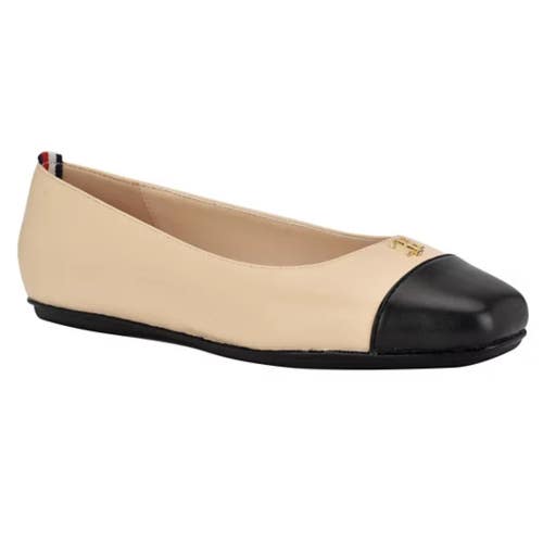 Tommy Hilfiger Bekim Ballet Flats Women's Ivory Black Square Toe Slip On HTAT829