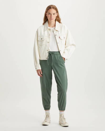 Levi's Off Duty Joggers Womens XL Green Drawstring Waist Tapered Leg Ankle PAL12