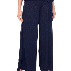 Msk Palazzo Pants Women's XL Navy Sparkle Mesh Wide Leg Cocktail Party PAL151