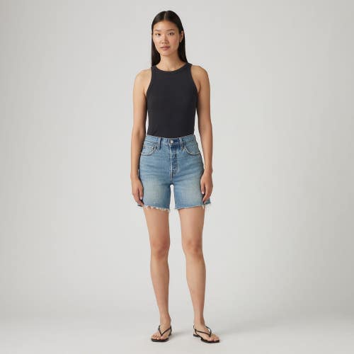 Levi's 501 Cut-Off Shorts Womens Blue Denim High-Rise Mid-Thigh Button Fly PAL18