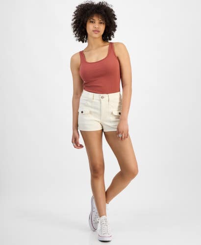 Dollhouse Cargo Shorts Womens 1 Vanilla Cotton Blend High Rise Flat Front PAL145