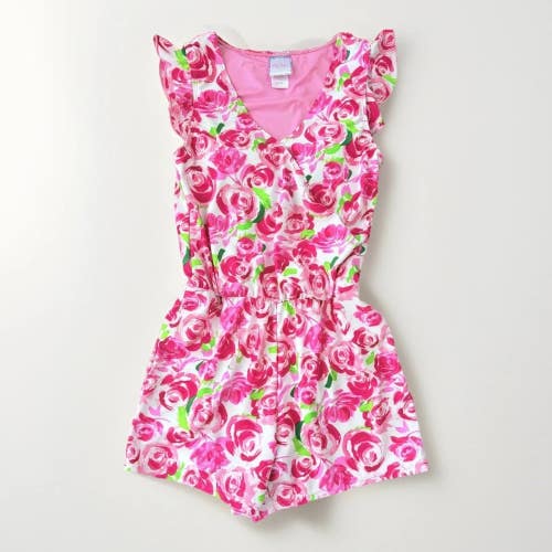 Stella Parker Swim Dress Womens Medium Pink Floral Print Ruffle Sleeve DSGL1188