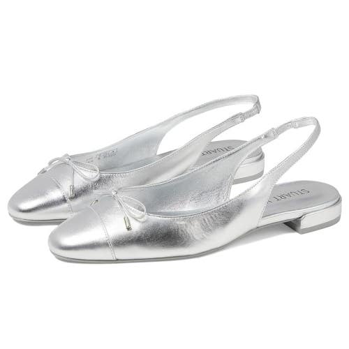 Stuart Weitzman Sleek Flats Women's US 5 M Silver Bow Detail Slingback HTAT1045