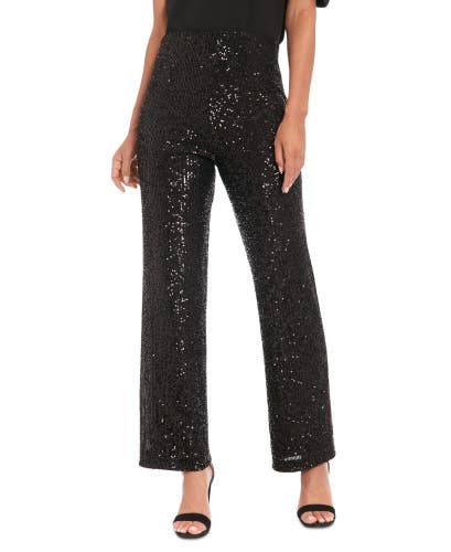 Muse Pants Women's 16 Black Sequin Stretch High Rise Pull On Straight Leg PAL41