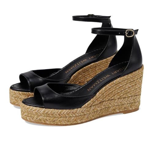 Stuart Weitzman Nudistia Sandals Women 9.5M Black Wedge Heel Espadrille HTAT1050