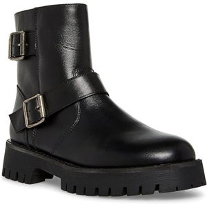 Steve Madden Legitt Boot Women's US 8.5 M Black Leather Ankle Bootie HTAT869
