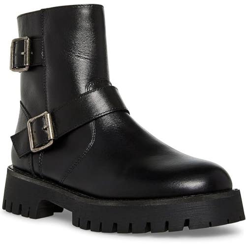 Steve Madden Legitt Boot Women's US 8.5 M Black Leather Ankle Bootie HTAT869