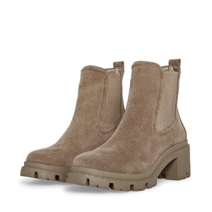 Steve Madden Zoltin Boots Women's 10M Mushroom Suede Block Heel Chelsea HTAT873