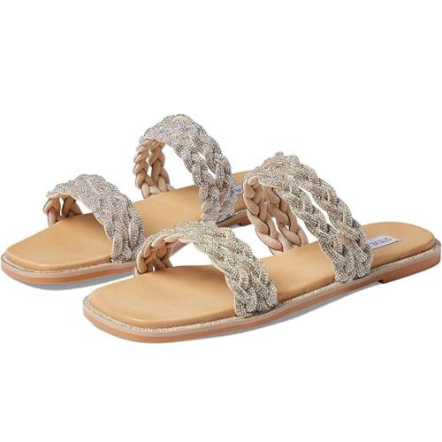 Steve Madden Varen Sandals Womens US 6 M Silver Square Toe Slip On Slide HTAT408