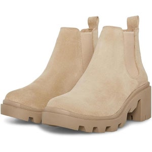 Steve Madden Hadlee Boots Women's US 9.5 M Beige Suede Lug Sole Chelsea HTAT390