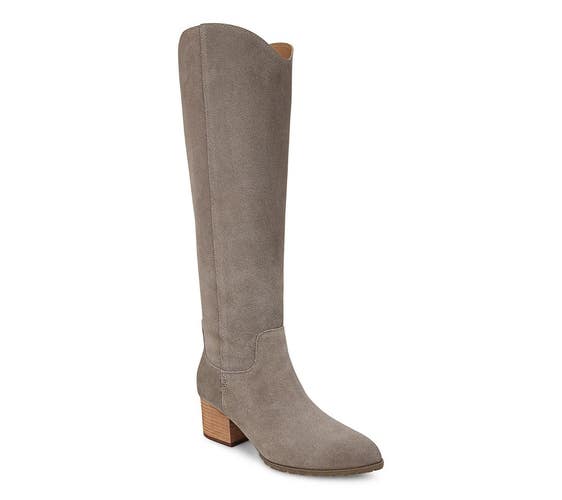 Vionic Bixby Boots Women's 10 Wide Stone Suede Block Heel Knee High HAWK3085