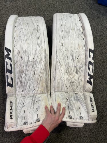 White 35+2" Senior CCM Premier Pro Goalie Leg Pads (Used)
