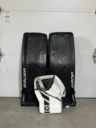 35" 2023 Bauer Mach Goalie Leg Pads Pro Stock (Used) + Senior Warrior R/G5 glove (used)