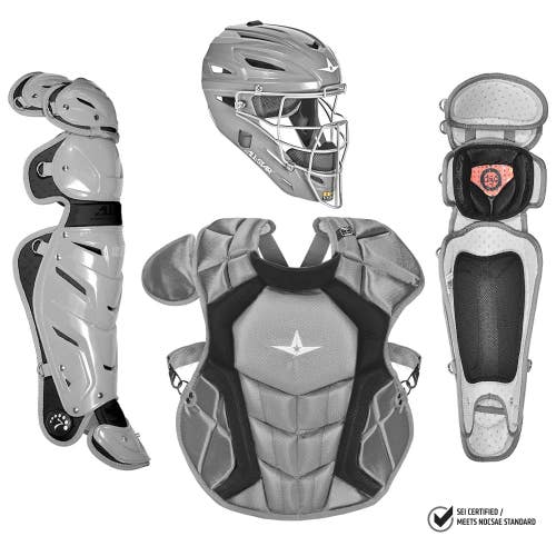 All Star System 7 Adult 16+ Catchers Gear Set NOCSAE CKCCPRO1 - Silver Black
