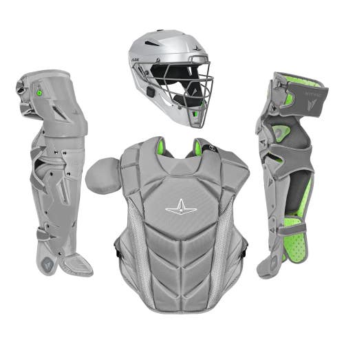 All Star MVP Pro Series Youth 10-12 Y/O Baseball Catchers Gear Set - Silver Gray