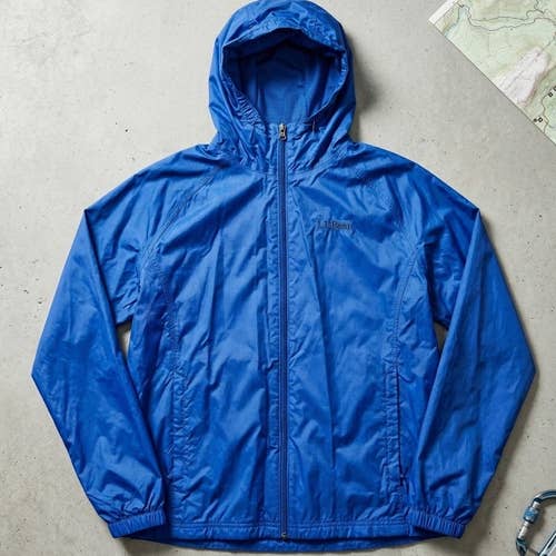 L.L.Bean Discovery Rain Jacket Mens Large Blue Packable Hooded Shell