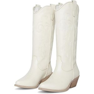 Steve Madden Windie Women's US 6 White Leather Snip Toe Western Boots HTAT879