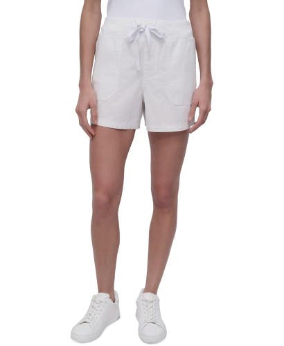 DKNY Sport Cargo Shorts Women's Small White Cotton Flat Front Drawstring PAL169