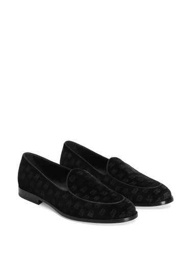 Dolce & Gabbana Loafers Men's US 11 Black Monogram Velvet Casual Shoes ZAP2336